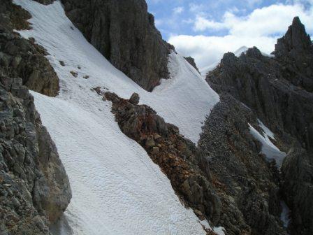 Croda Rossa d'Ampezzo, Via Grohmann, cengia sulla parete sud-ovest Croda Rossa d'Ampezzo, Via Grohmann, cengia sulla parete sud-ovest