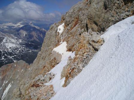 Croda Rossa d'Ampezzo, Via Grohmann, cengia sulla parete sud-ovest Croda Rossa d'Ampezzo, Via Grohmann, cengia sulla parete sud-ovest